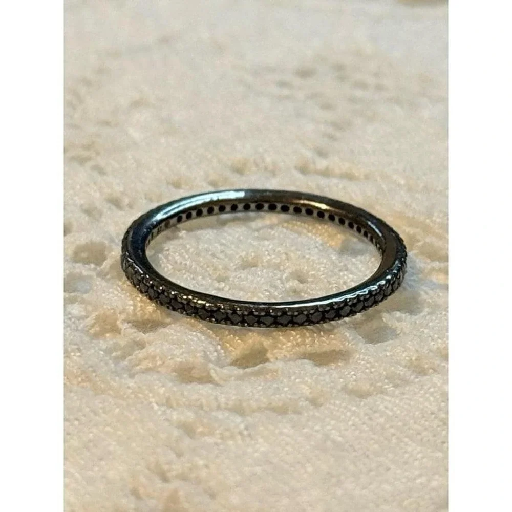 Elegant, Dainty Black Spinel Infinity Band - Size 10